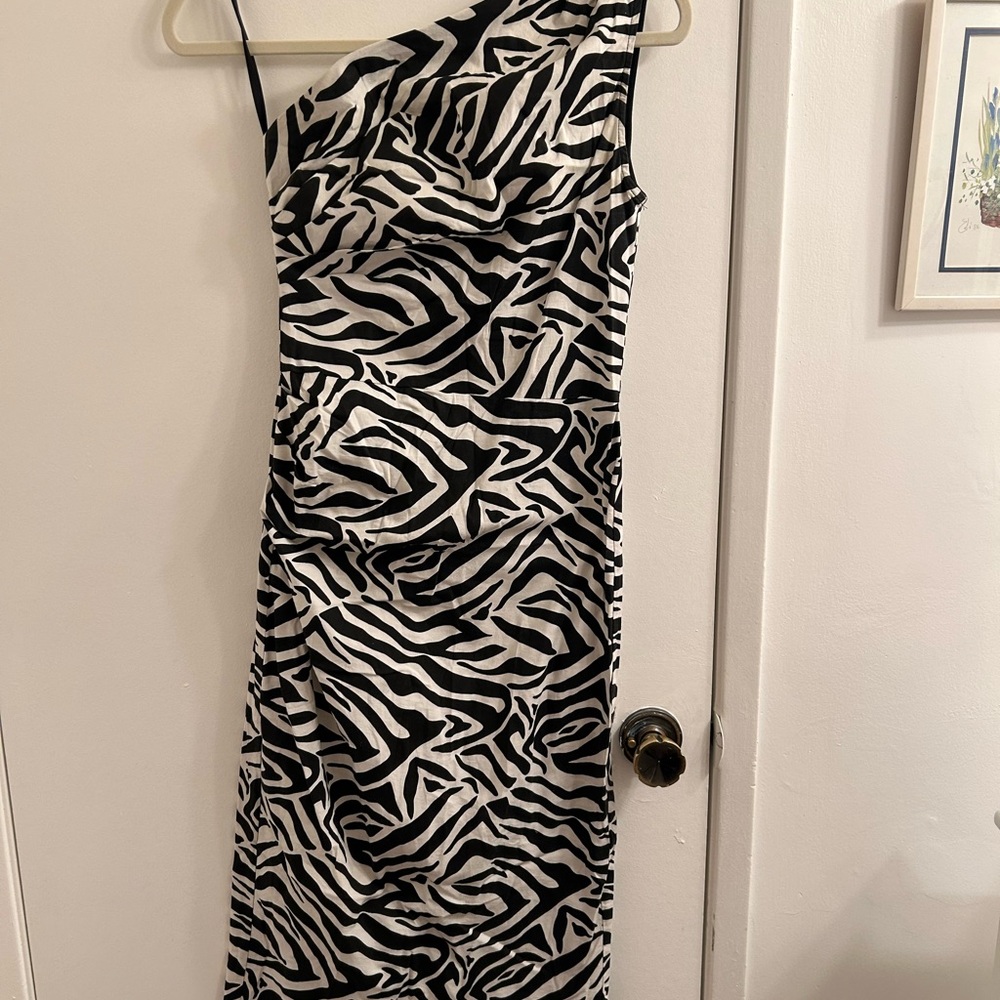 Zebra Print One-Shoulder Dress